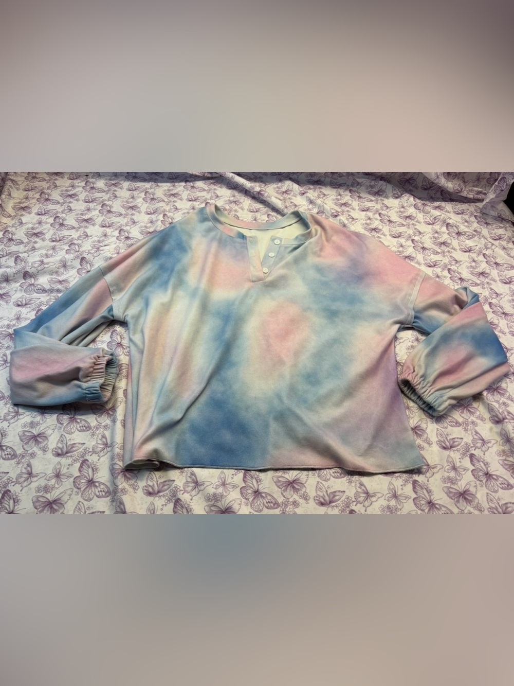 ⚛️Pastel Tie-Dye Henley Crop Long-Sleeve Shirt